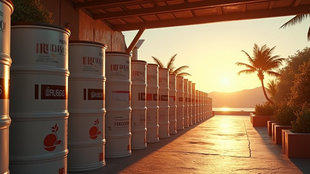 A cargo ship sailing towards a Jamaican port under a dramatic sky, symbolizing secure oil supply lines amidst global geopolitical tensions.